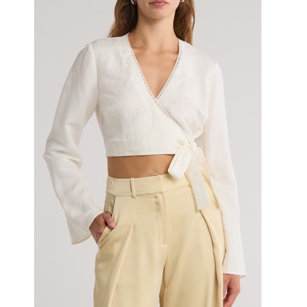 Simkhai Hailey Wrap‎ Crop Top, White, Size Small, Designer NWT